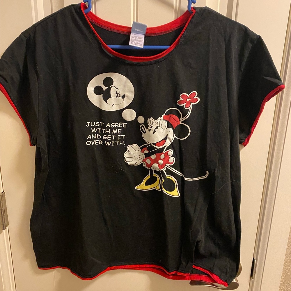 Disney Mickey Minnie Mouse L Top Pajama Shirt Black Red Large Lg